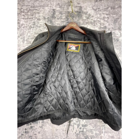 Vtg Name of Quality Products Leather Men L/XL Black Motorcycle Jacket Eagle Tag